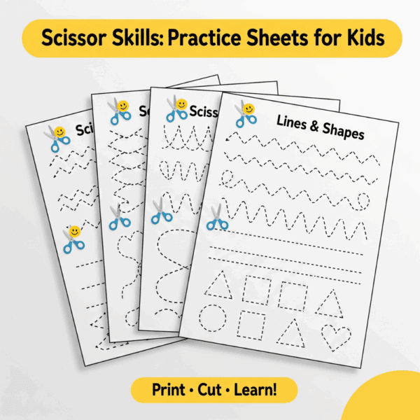 Scissor Skills Cutting Practice Sheets – Lines & Shapes PDF