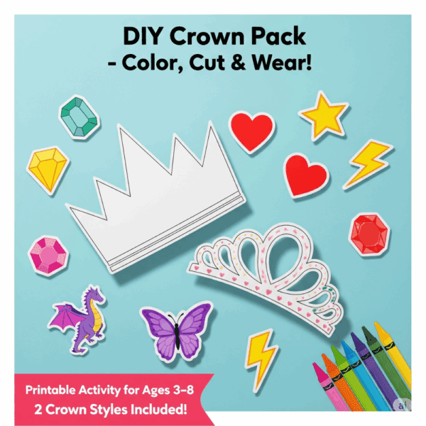 DIY Crown Pack for Kids – Printable Cut & Color Craft PDF