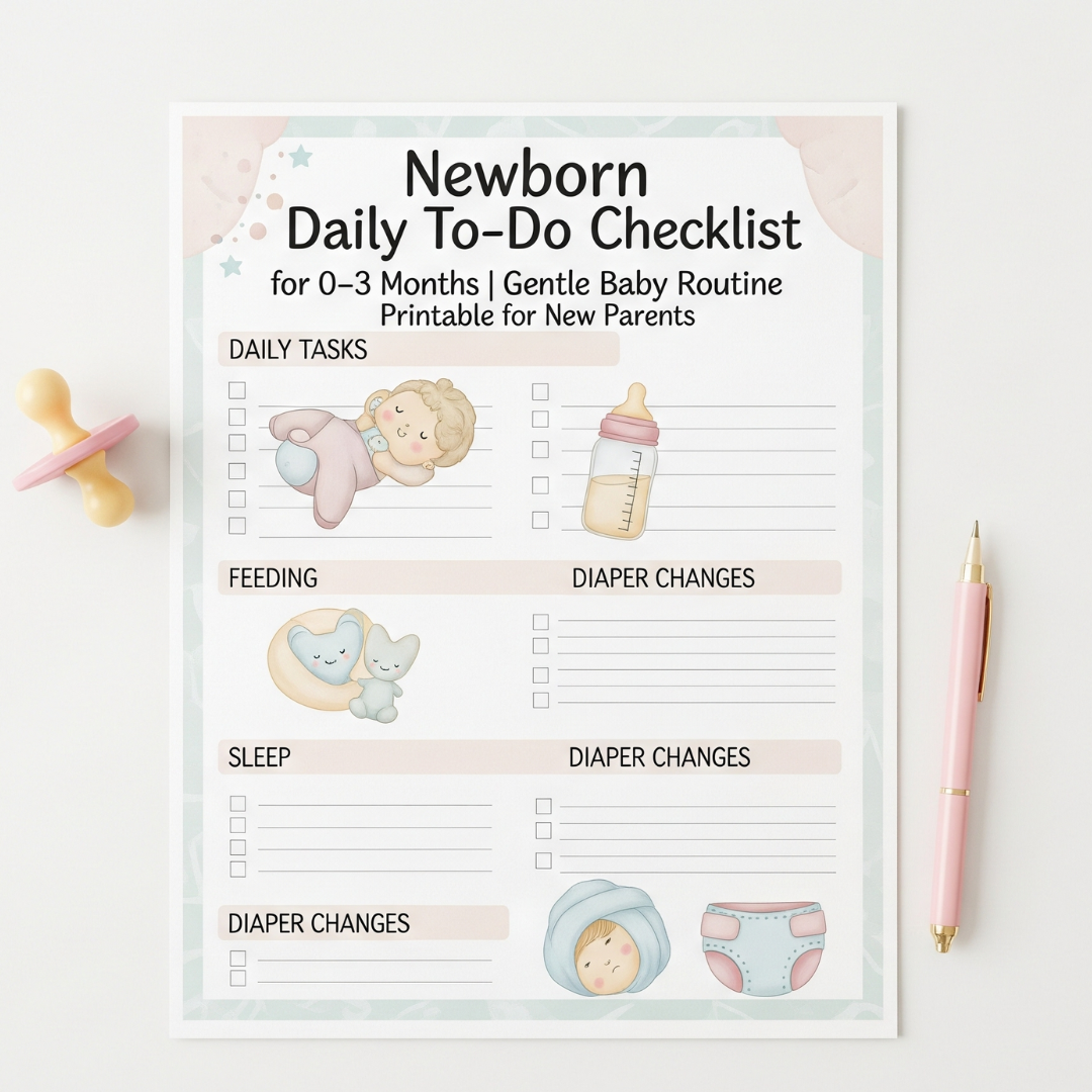 Newborn Daily To-Do Checklist for 0–3 Months | Gentle Baby Routine Printable for New Parents