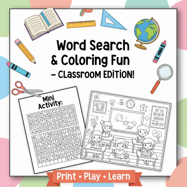 Word Search & Coloring Fun – Skill Boosting Printable Activity Pack for Kids (Ages 5–8)
