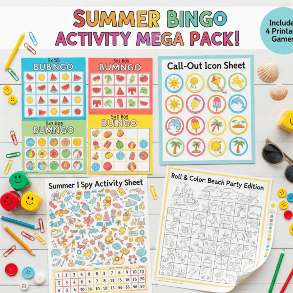 Summer Bingo Printable Activity Pack for Kids Learning Game Set