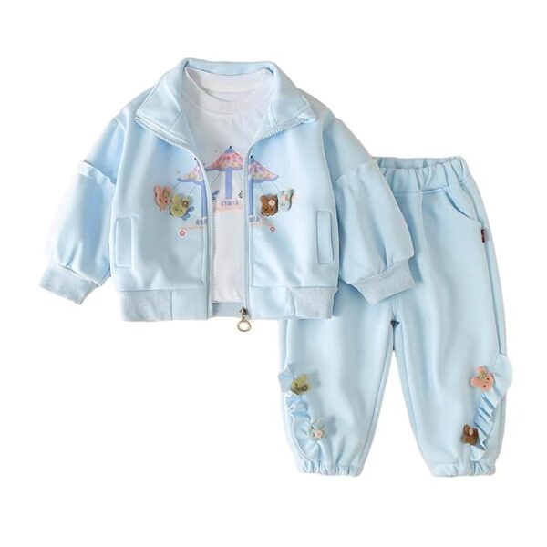 Hopscotch Girls Full Sleeves Animal Print Blue Jogger Set