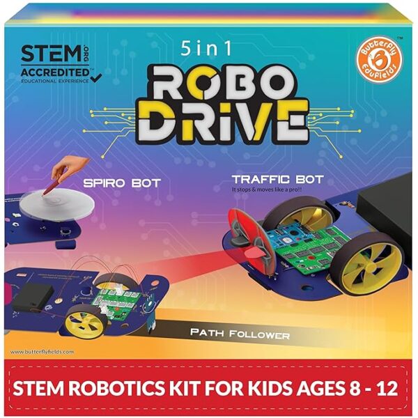 Butterfly EduFields 5in1 STEM Robotics kit | Robotics Kits for Kids Ages 8 9 10 11 12 Years Old Boys Girls | Electronics Sensor Toy Modules | No Coding Required | Birthday Gift for Kids Ages 8+