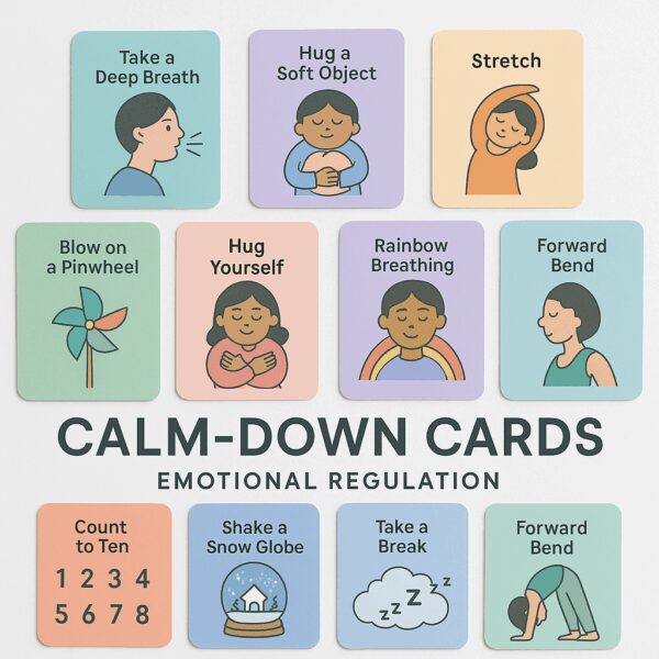 Calm-Down Coping Skills Cards PDF for kids ages 3–12.