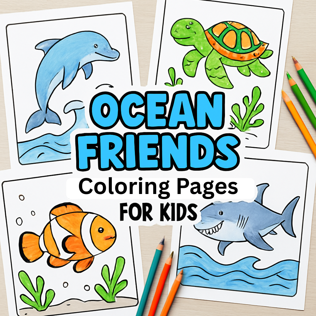 Ocean Animals Coloring Pages Kids Educational Printable PDF