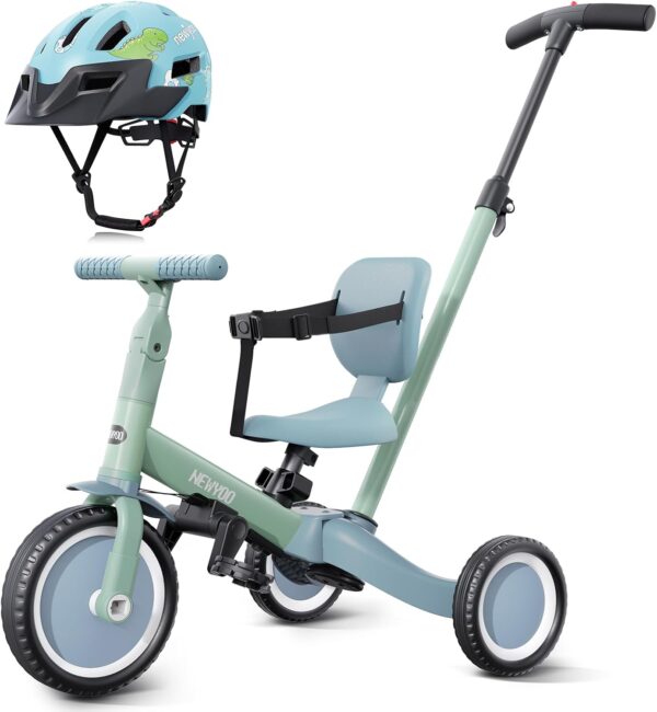 newyoo Toddler Tricycle with Helmet, Toddler Bike, Tricycles for 1-3 Year Olds, Kids Bike Helmet for 1-5 Year Olds, Green