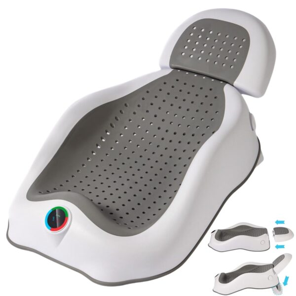 Baby Bath Support Newborn Bathtub with Water Temp Reminder Card - Adjustable,Ergonomic,Non-Slip Baby tubs for Newborns up to 6 Months,Foldable Infant tub for Bathtub,Sink,Bathroom(Gray)