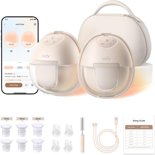 eufy Security Heated Wearable Breast Pump S1 Pro, Slim Hands-Free with Industry-Leading HeatFlow Tech, Wireless Charging Case, App-Controlled OptiRhythm, Hospital-Grade Suction, in-Bra Use
